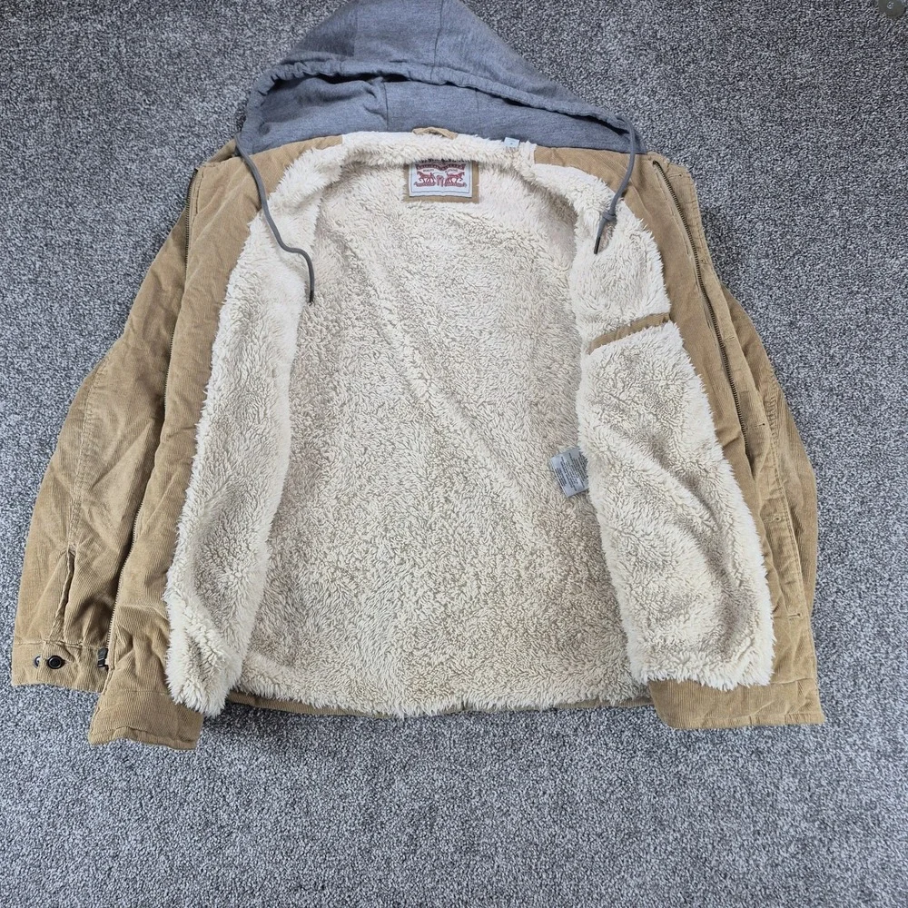 Levi's Corduroy Sherpa Lined Trucker Jacket Mens‎ Large Hooded Brown